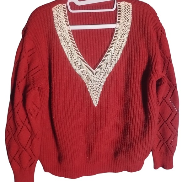Elegant Red V-Neck Sweater - Picture 1 of 6